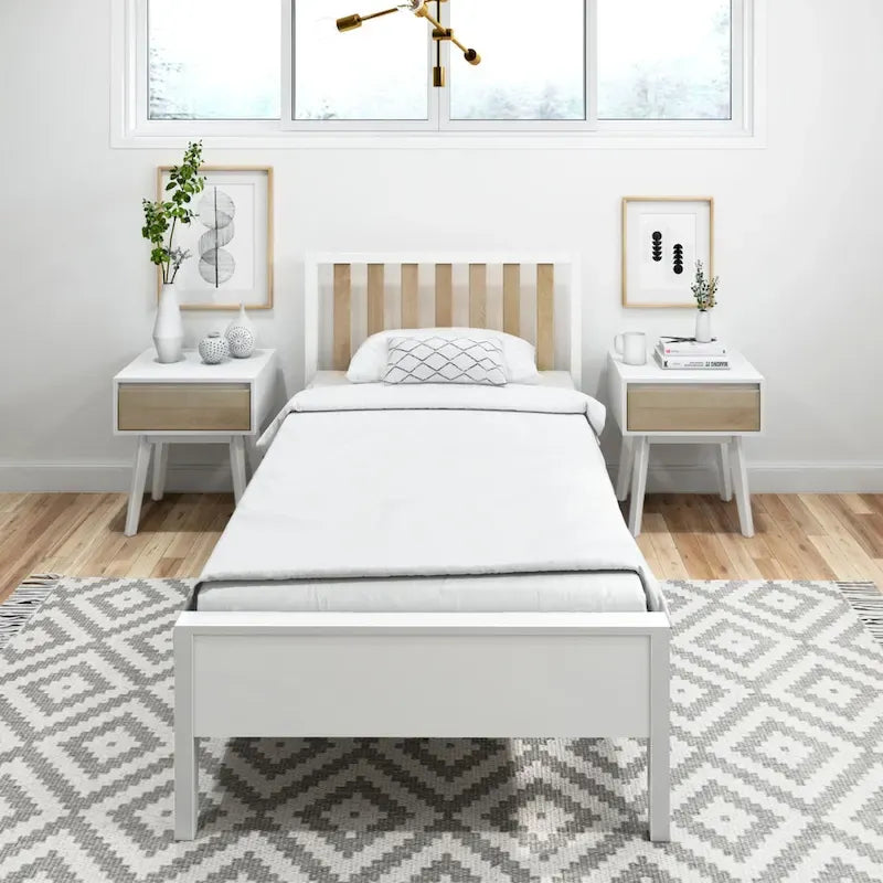 Scandinavian Twin Size Bed with Slatted Headboard