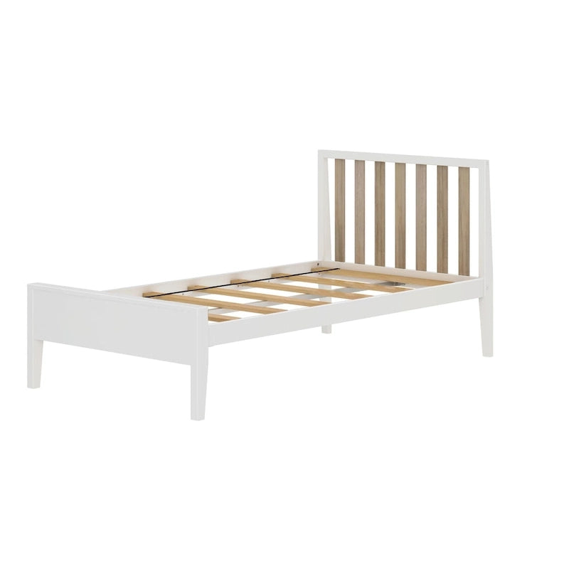 Scandinavian Twin Size Bed with Slatted Headboard