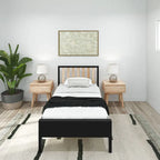 Scandinavian Twin Size Bed with Slatted Headboard