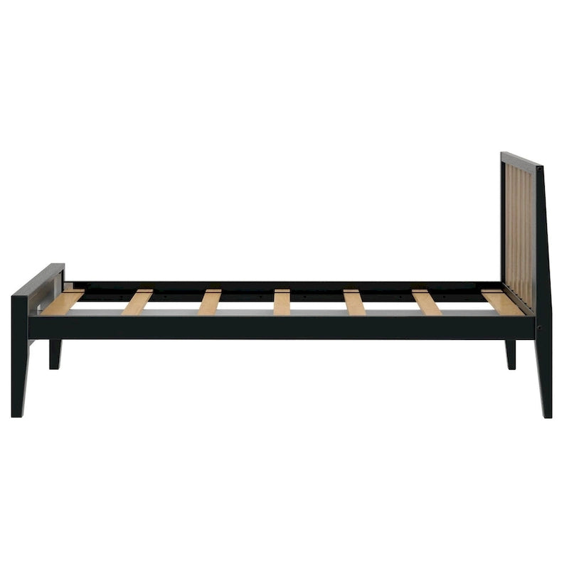 Scandinavian Twin Size Bed with Slatted Headboard