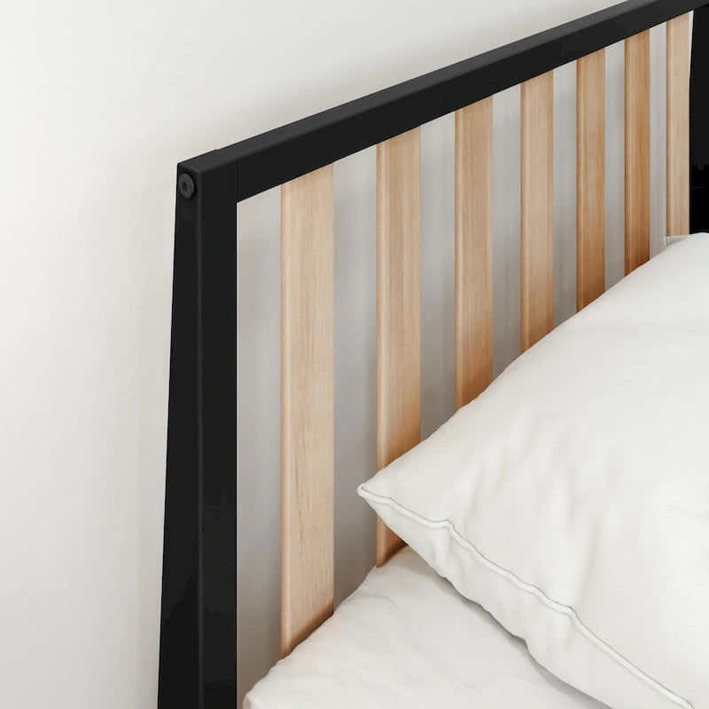 Scandinavian Twin Size Bed with Slatted Headboard
