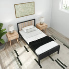 Scandinavian Twin Size Bed with Slatted Headboard