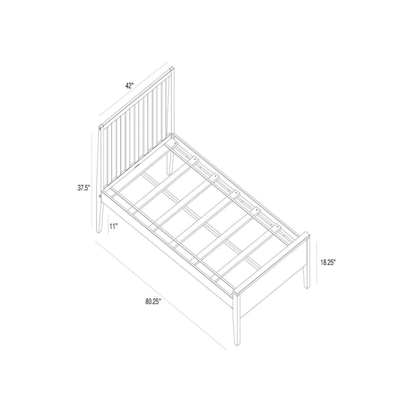 Scandinavian Twin Size Bed with Slatted Headboard