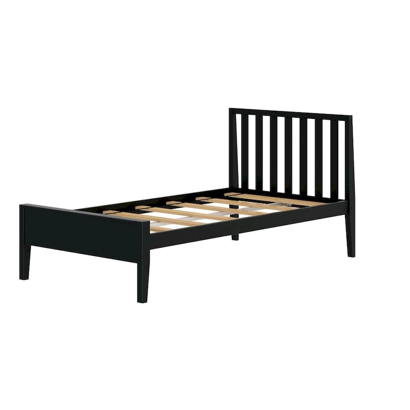 Scandinavian Twin Size Bed with Slatted Headboard