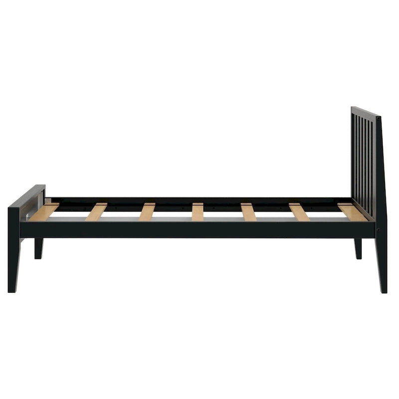 Scandinavian Twin Size Bed with Slatted Headboard