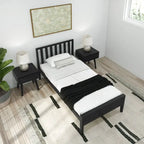 Scandinavian Twin Size Bed with Slatted Headboard