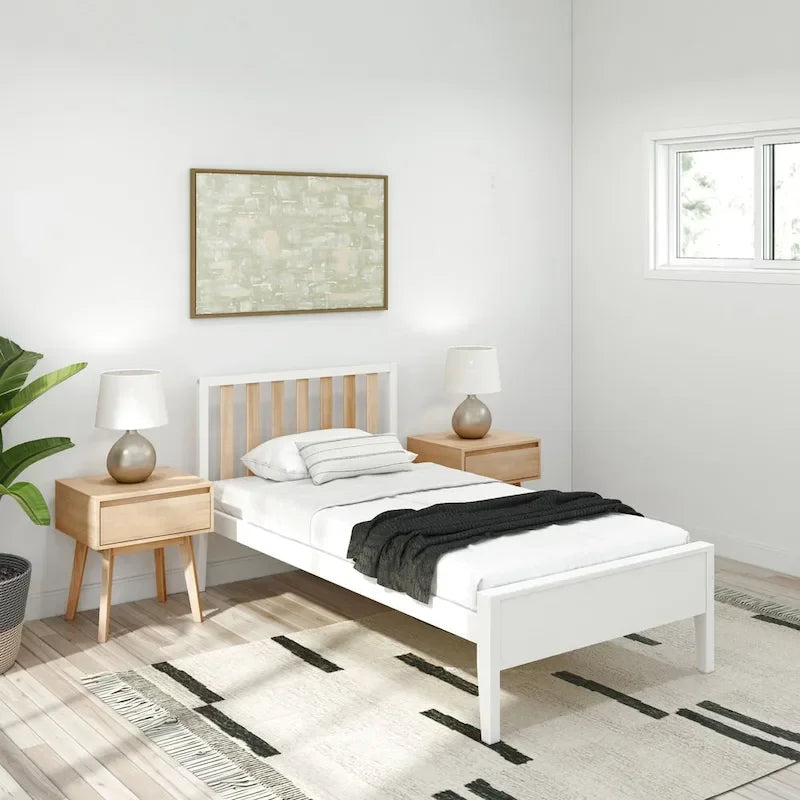 Scandinavian Twin Size Bed with Slatted Headboard