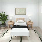 Scandinavian Twin Size Bed with Slatted Headboard