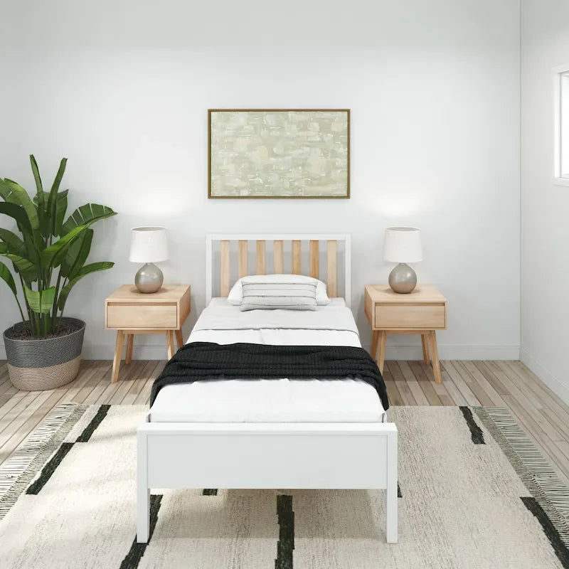 Scandinavian Twin Size Bed with Slatted Headboard