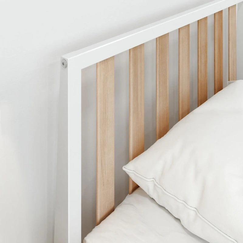 Scandinavian Twin Size Bed with Slatted Headboard