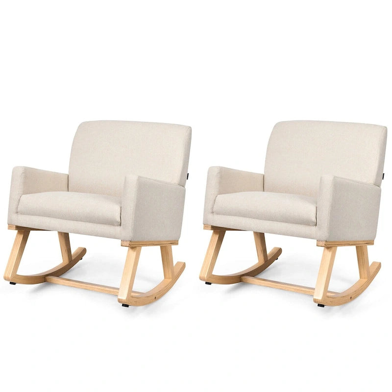 Gymax Set of 2 Mid Century Fabric Lounge Chair Upholstered Accent