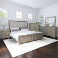  Ennesley Gray Wood Bedroom Set with Upholstered Panel Bed, Dresser, Mirror, Nightstand, and Chest