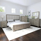  Ennesley Gray Wood Bedroom Set with Upholstered Panel Bed, Dresser, Mirror, Nightstand, and Chest