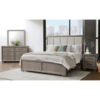 Ennesley Gray Wood Bedroom Set with Upholstered Panel Bed, Dresser, Mirror, Nightstand, and Chest
