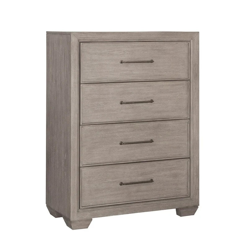Ennesley Gray Wood Bedroom Set with Upholstered Panel Bed, Dresser, Mirror, Nightstand, and Chest
