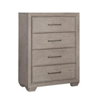 Ennesley Gray Wood Bedroom Set with Upholstered Panel Bed, Dresser, Mirror, Nightstand, and Chest