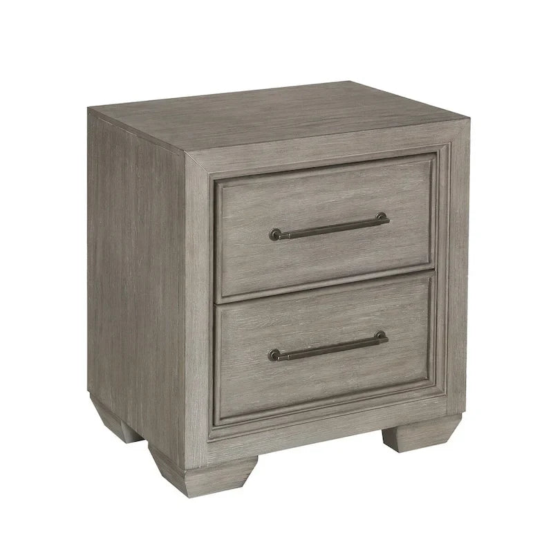 Ennesley Gray Wood Bedroom Set with Upholstered Panel Bed, Dresser, Mirror, Nightstand, and Chest