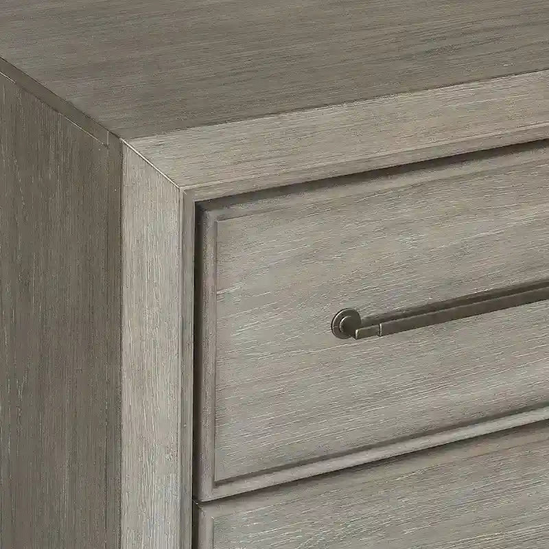 Ennesley Gray Wood Bedroom Set with Upholstered Panel Bed, Dresser, Mirror, Nightstand, and Chest