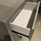 Ennesley Gray Wood Bedroom Set with Upholstered Panel Bed, Dresser, Mirror, Nightstand, and Chest