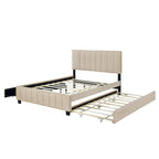 Queen Size Velvet Upholstered Platform Bed with 2 Drawers and 1 Twin XL Trundle