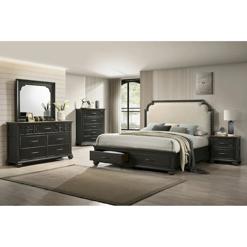 Josalina 5 Piece Brown Modern Contemporary Solid Wood And Veneers Fabric Storage Bedroom Set