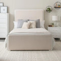 Helena Pearl White and Beige Panel Bed with Support Leg