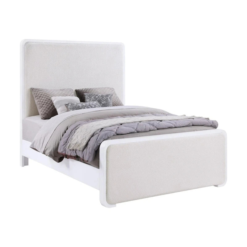 Helena Pearl White and Beige Panel Bed with Support Leg