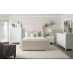 Helena Pearl White and Beige Panel Bed with Support Leg