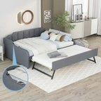 Full Size Upholstery Daybed with Trundle and USB Charging Design,Trundle can be flat or erected