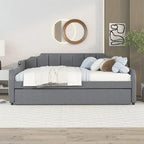 Full Size Upholstery Daybed with Trundle and USB Charging Design,Trundle can be flat or erected