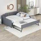Full Size Upholstery Daybed with Trundle and USB Charging Design,Trundle can be flat or erected