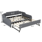 Full Size Upholstery Daybed with Trundle and USB Charging Design,Trundle can be flat or erected