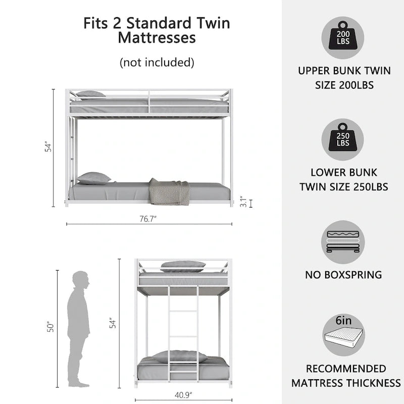 Twin over Twin Metal Bunk For Bedroom