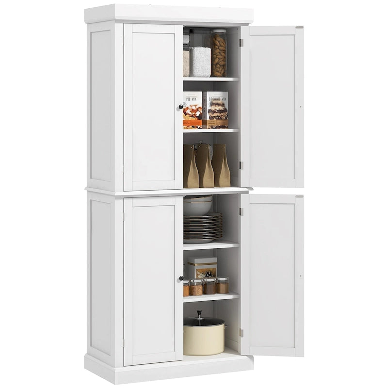 72.5Kitchen Pantry Storage Cabinet, Freestanding Kitchen Cupboard with 4 Doors and Adjustable Shelves for Dining Room, MDF