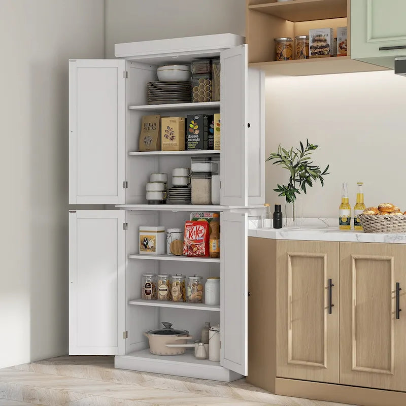 72.5Kitchen Pantry Storage Cabinet, Freestanding Kitchen Cupboard with 4 Doors and Adjustable Shelves for Dining Room, MDF