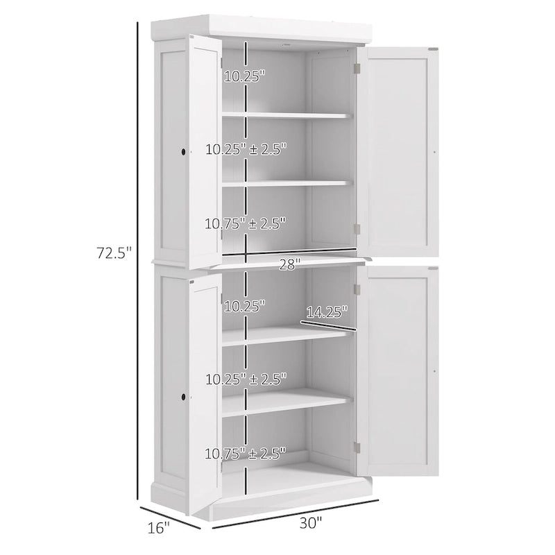 72.5Kitchen Pantry Storage Cabinet, Freestanding Kitchen Cupboard with 4 Doors and Adjustable Shelves for Dining Room, MDF