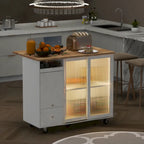 LED Wood 44.03 in. Kitchen Island with Flip Doors Sliding Glass Doors