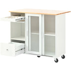 LED Wood 44.03 in. Kitchen Island with Flip Doors Sliding Glass Doors