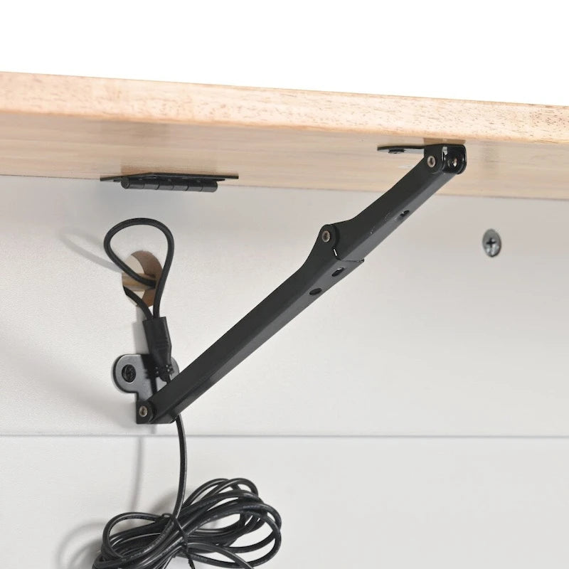 LED Wood 44.03 in. Kitchen Island with Flip Doors Sliding Glass Doors