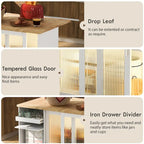 LED Wood 44.03 in. Kitchen Island with Flip Doors Sliding Glass Doors