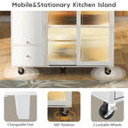 LED Wood 44.03 in. Kitchen Island with Flip Doors Sliding Glass Doors