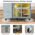 LED Wood 44.03 in. Kitchen Island with Flip Doors Sliding Glass Doors