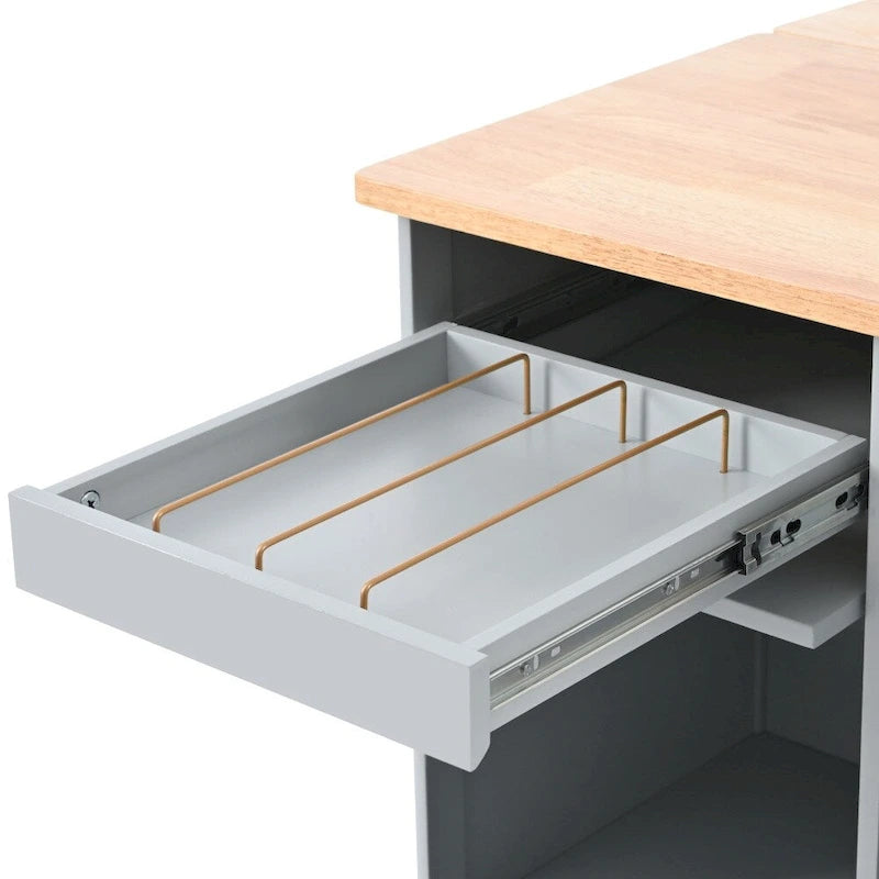 LED Wood 44.03 in. Kitchen Island with Flip Doors Sliding Glass Doors