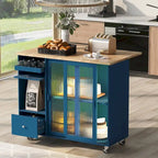 LED Wood 44.03 in. Kitchen Island with Flip Doors Sliding Glass Doors