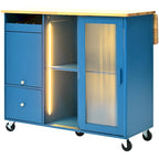 LED Wood 44.03 in. Kitchen Island with Flip Doors Sliding Glass Doors