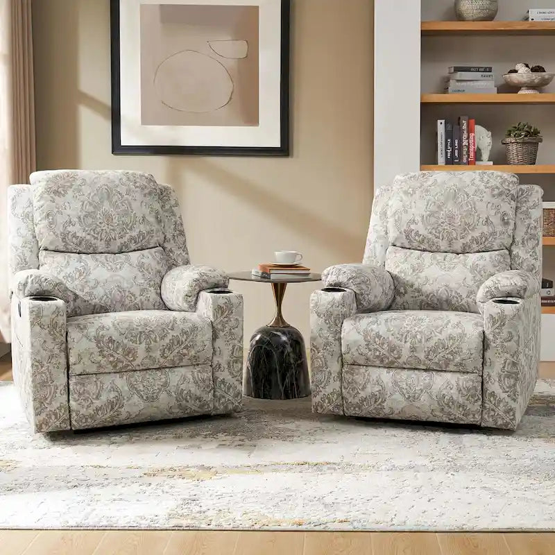 Larry Traditional Floral Dual Motor Heated Lift Assist Power Recliner with Massage Set of 2 by