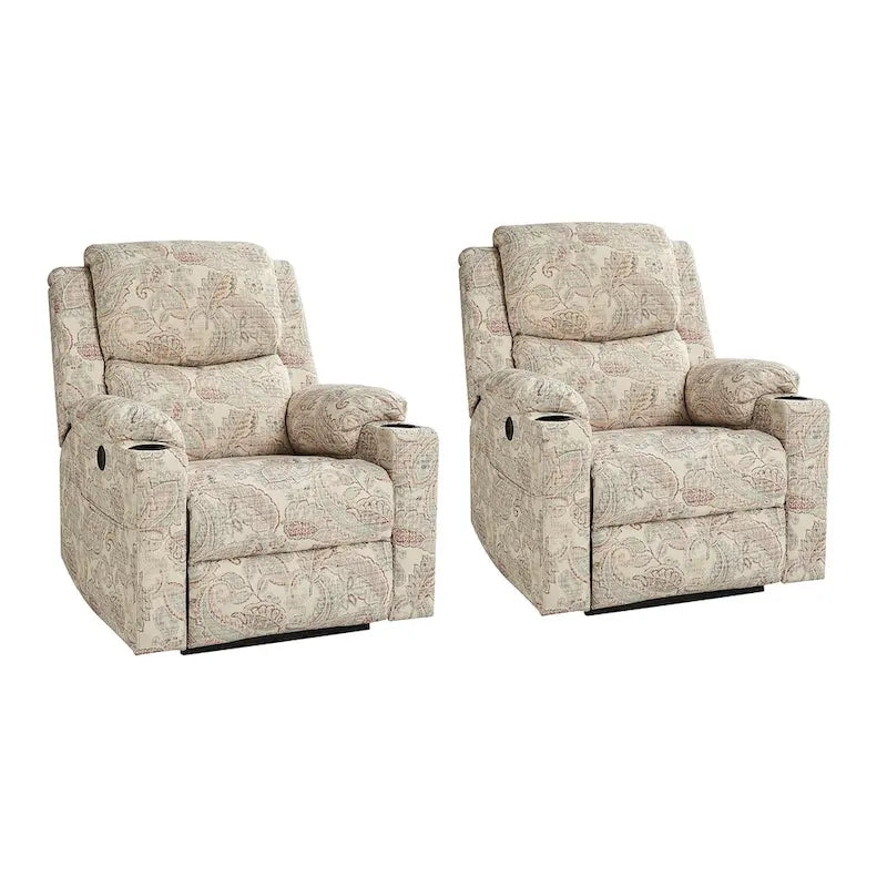Larry Traditional Floral Dual Motor Heated Lift Assist Power Recliner with Massage Set of 2 by