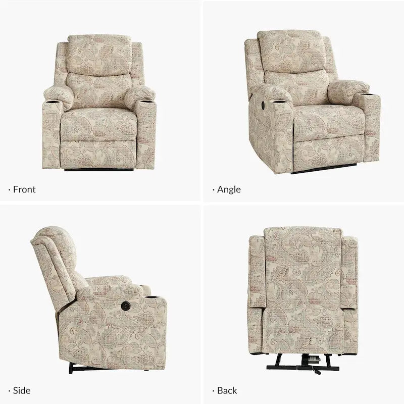 Larry Traditional Floral Dual Motor Heated Lift Assist Power Recliner with Massage Set of 2 by