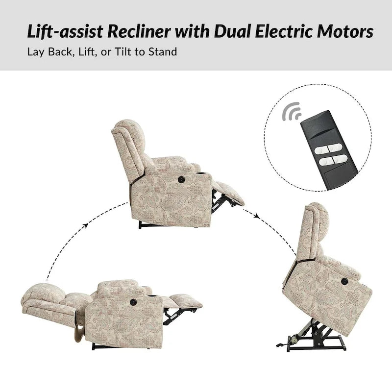 Larry Traditional Floral Dual Motor Heated Lift Assist Power Recliner with Massage Set of 2 by