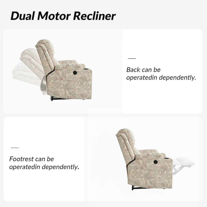 Larry Traditional Floral Dual Motor Heated Lift Assist Power Recliner with Massage Set of 2 by